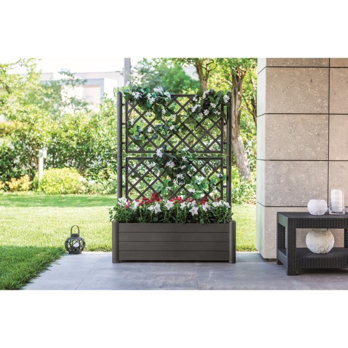 STEFANPLAST Bac à fleur/Jardinière avec treillis - ITALIA FLOWER BOX - Finition effet bois - 100x43xH142 cm - 80 L -Anthracite