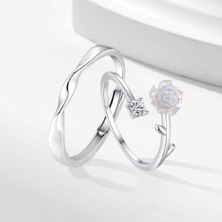 Anéis de Namoro Anéis Abertos Flor Anéis de Dedo Ajustáveis Textura Prateada Joia de Dedo Flor Perfeito para Várias Ocasiões