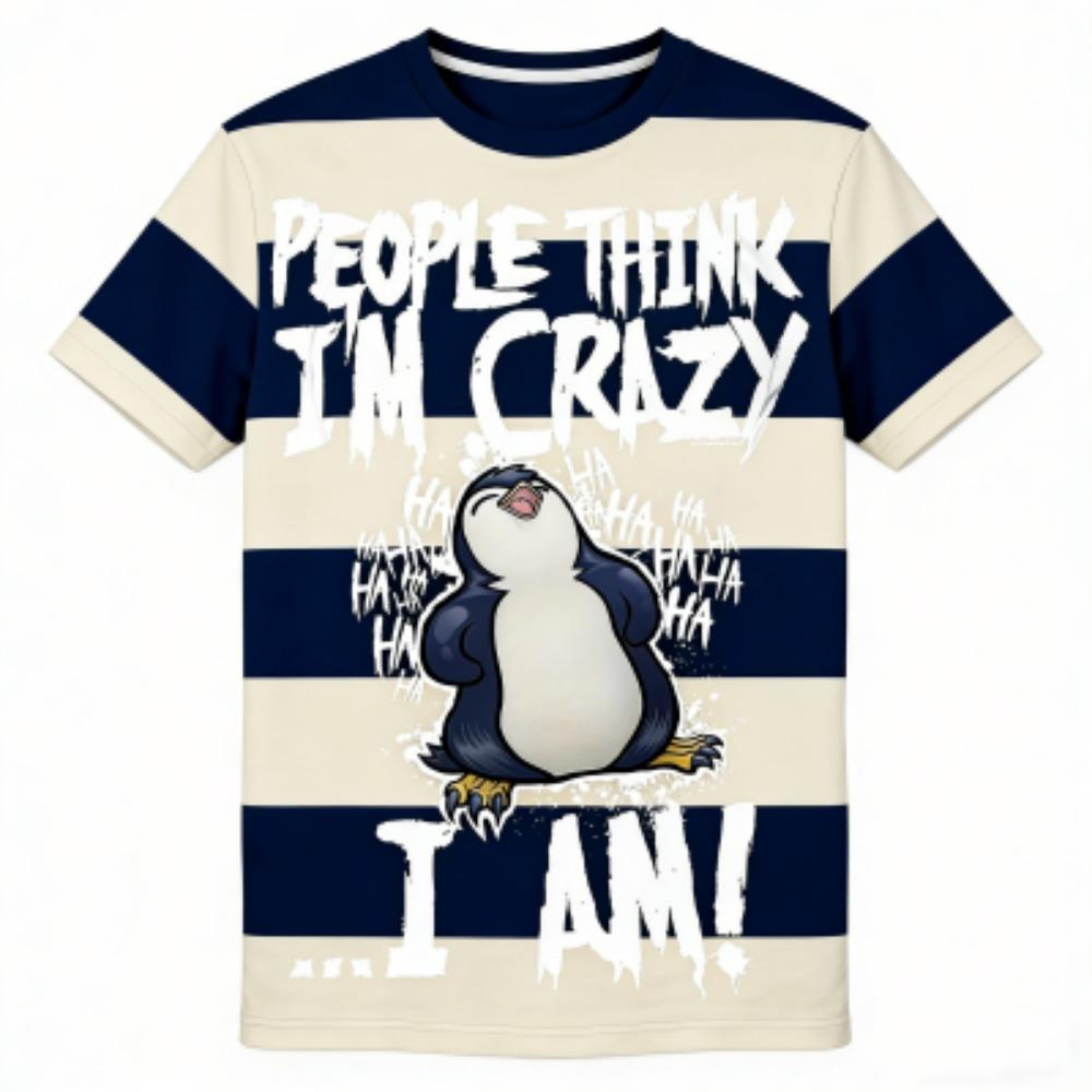 Modisches Herren-T-Shirt Pinguin Streifen 3D-Druck Herren Kurzarm-T-Shirt Locker Lässig Sommer Outdoor Street Herren- und Damen-T-Shirts Tops