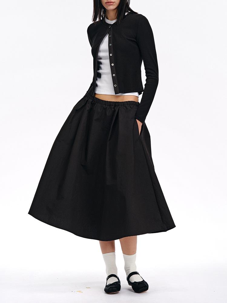 In Stock: Miu Series Intelligent Design Cardigan & Low-Waist Umbrella Skirt Two-Piece Set