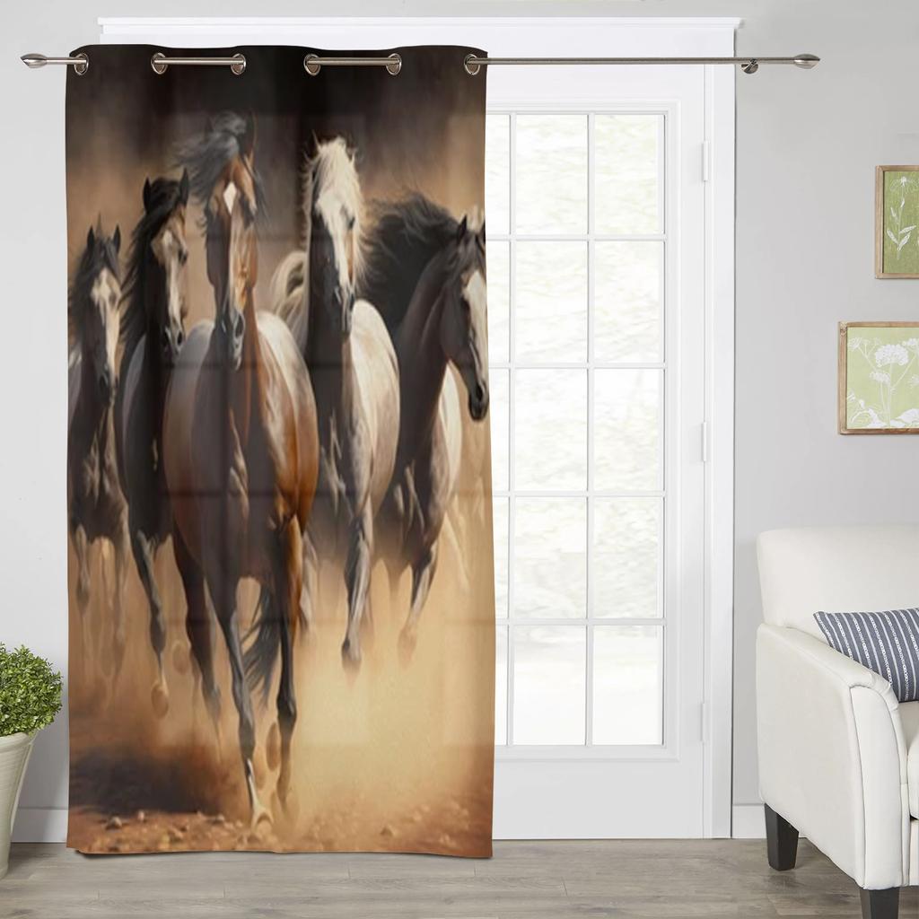 Art Drawing Of A Herd Of Horses Window Curtains For Living Room Luxury Bedroom Decor Drapes Kitchen Window Treatments Curtains