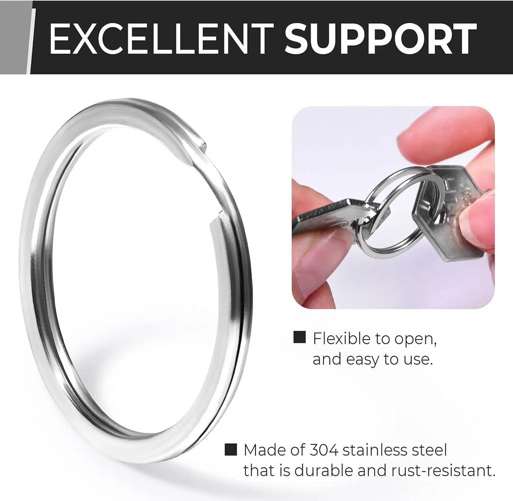10/100pcs Stainless Steel Key Rings Polished Silver Round Flat Wire Split Key Ring For Jewellery Making Car Keyring DIY 25-35mm
