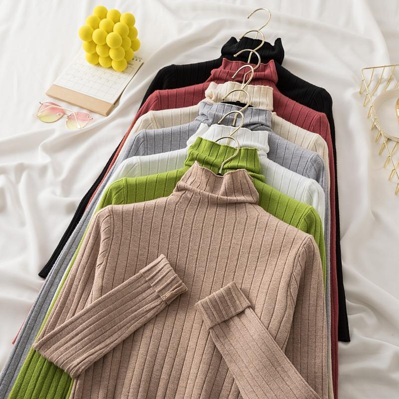 Autumn Women's Sweaters Solid Slim Fit Long Sleeve Casual Base Pullovers Sweater Women Elegant Half High Collar Casual Ladies Winter Jumpers 25485
