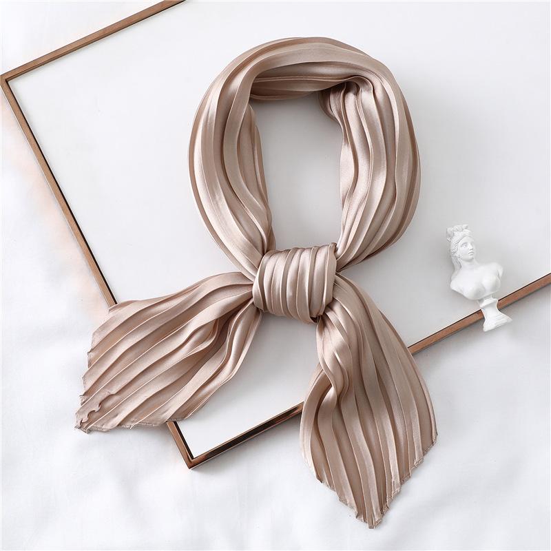 Simple Solid Color Versatile Small Scarf, Pleated Square Scarf, Women'S Season Decoration, Collar Scarf, Pressed Satin Imitation Silk
