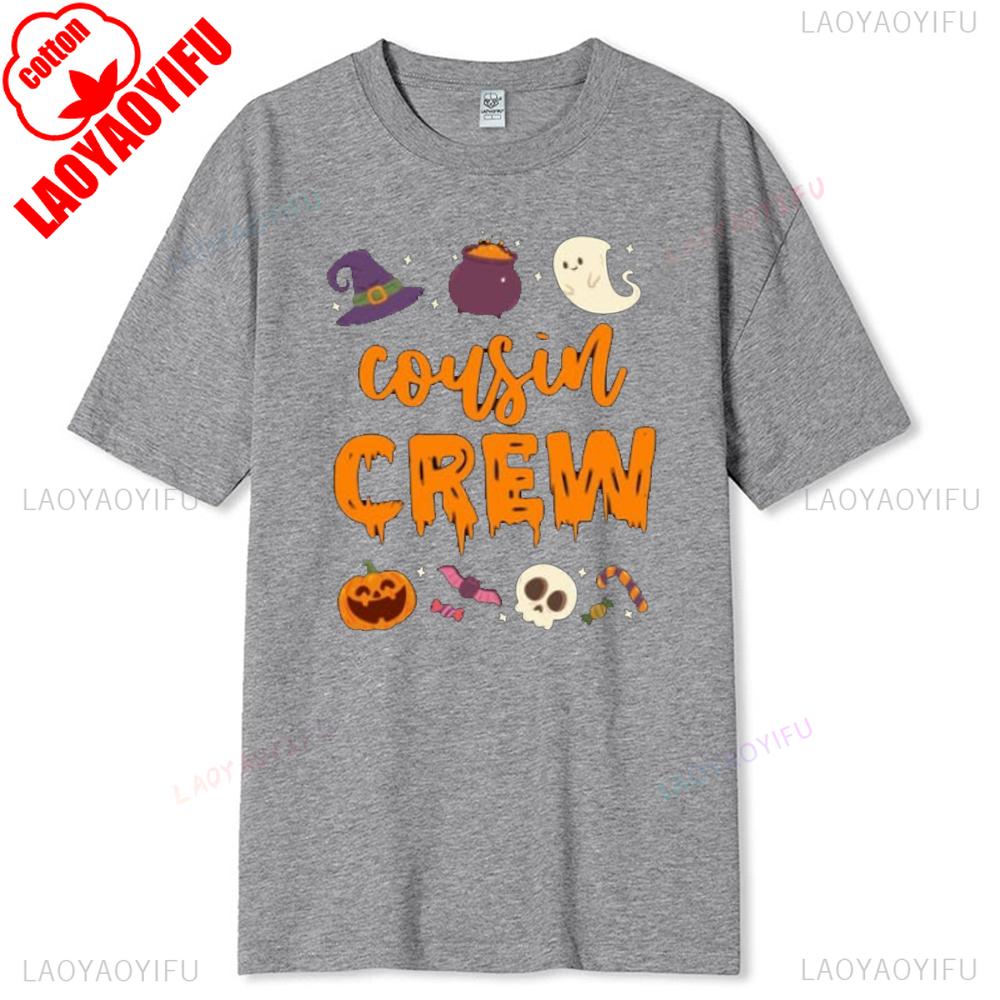 Halloween Cousin Crew Tshirt Spooky Season Matching Tee Pumpkin Skull Ghost Vibes Shirt Family Group Comfortable Cotton Gift