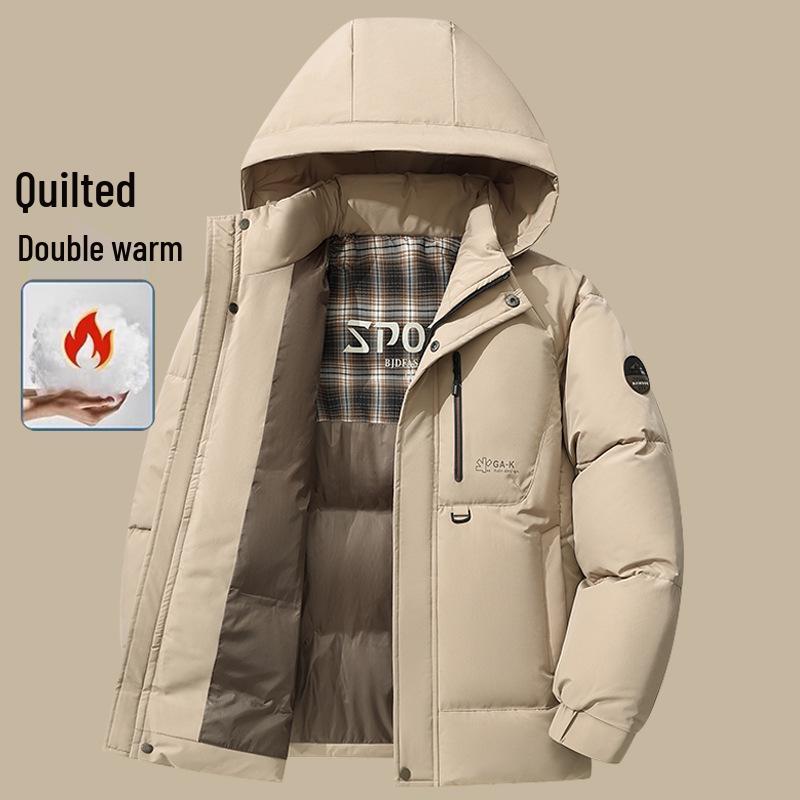 Men's Winter Cotton Jacket with Detachable Hood - Thick, Warm, Solid Color, Zippered Coat