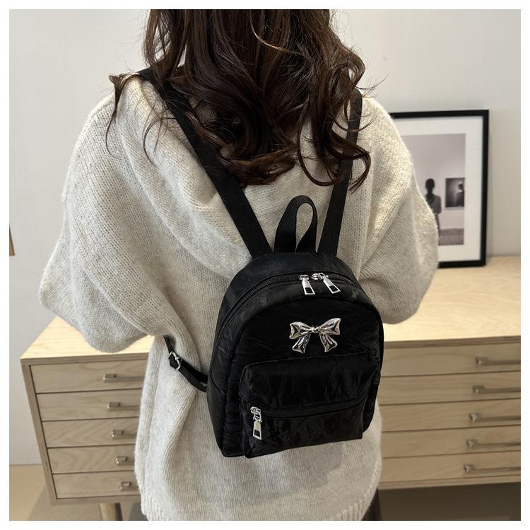 Cute Bowknot Faux Leather Mini Backpack for Women Small Lightweight School Daypack Fashion Streetwear Bag
