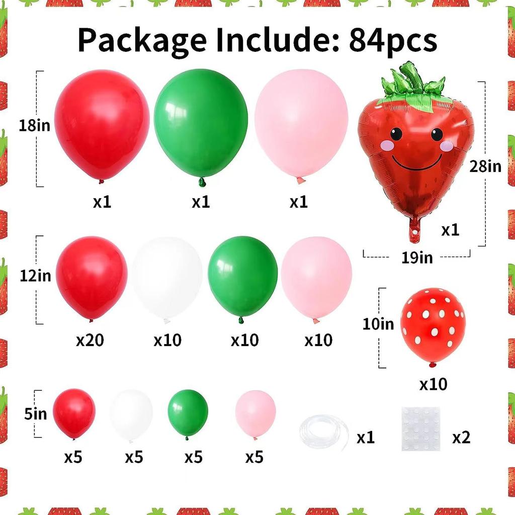 Summer Strawberry Party Balloon Wreath Set Girl Birthday Red Latex Balloon Birthday Background Decoration