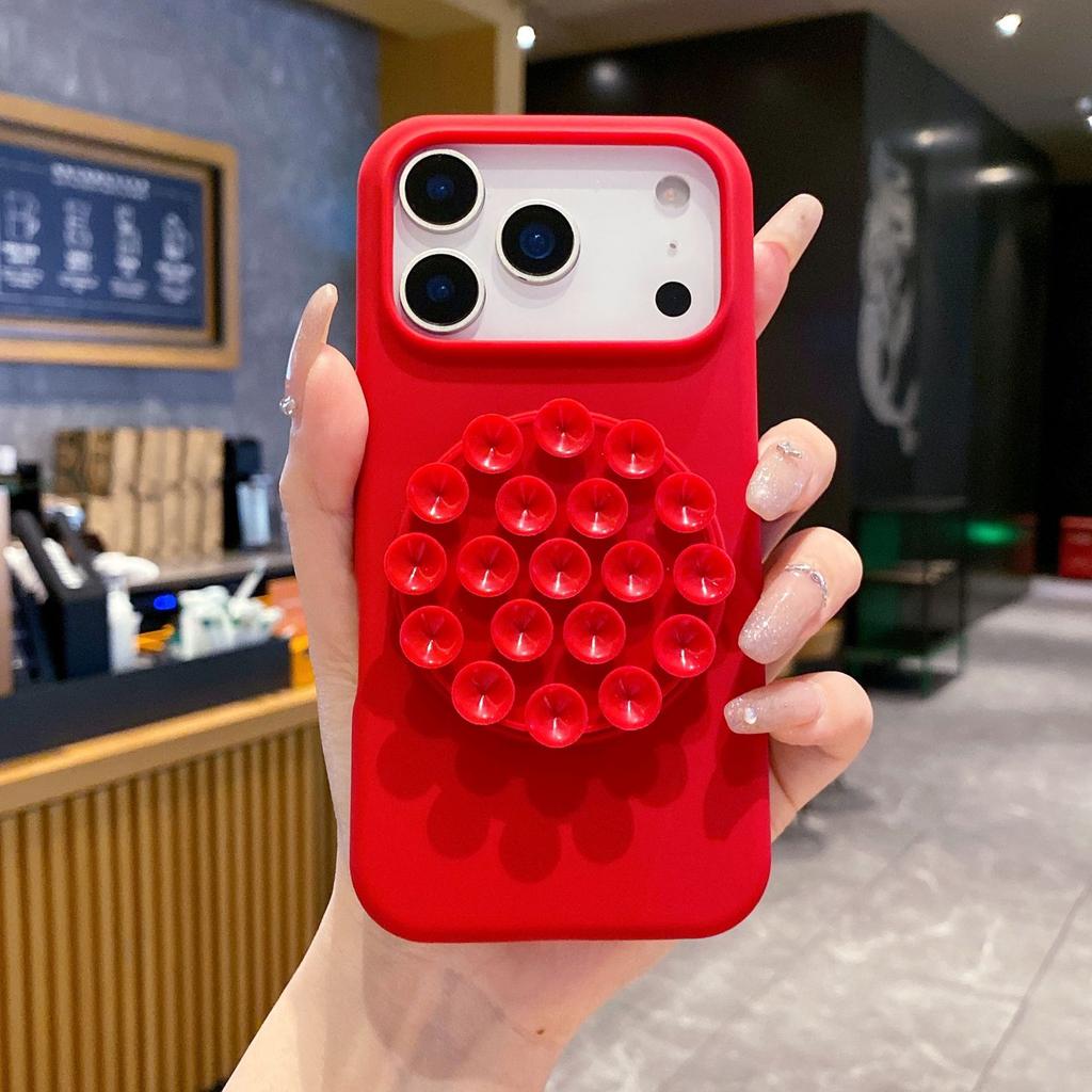 Liquid Silicone 16pro Mobile Phone Case Suction Cup Holder Iphone17 Mobile Phone Case Apple 17pro Portable Protective Case