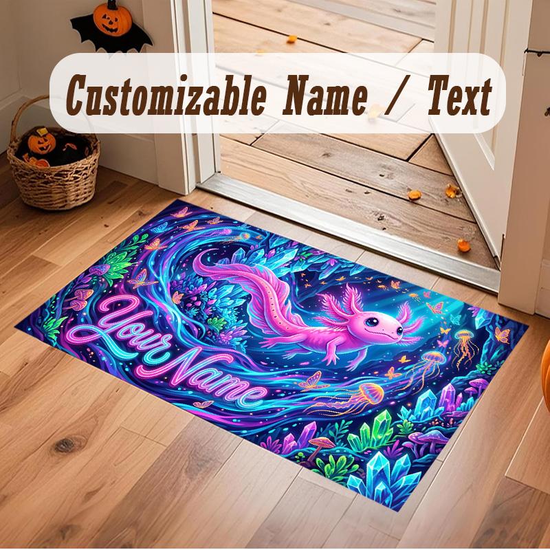 Axolotl Theme Soft Crystal Velvet Rug Custom Name & Text Print Non Slip Floor Rug for Bedroom Living Room