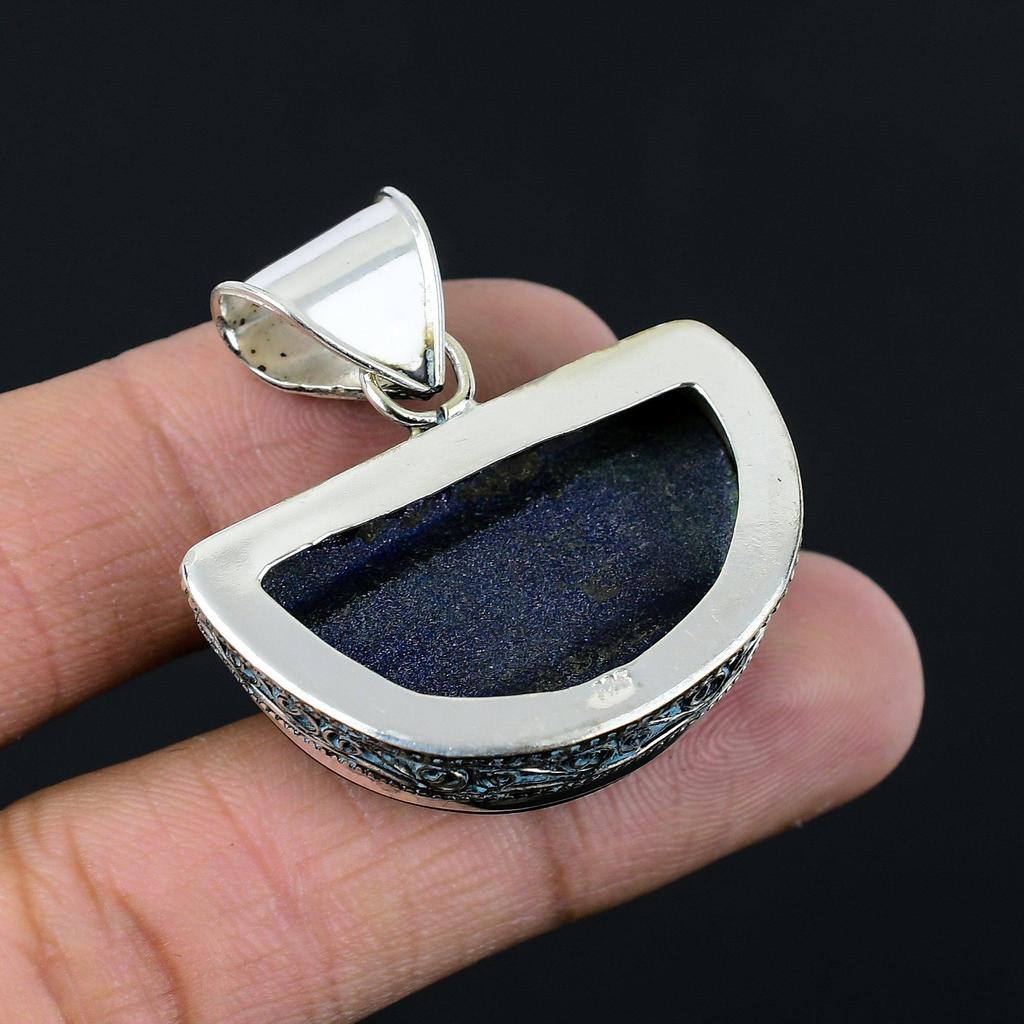 Daughters Day Sale Crescent Blue Sunstone Gemstone 925 Silver Pendant Jewelry