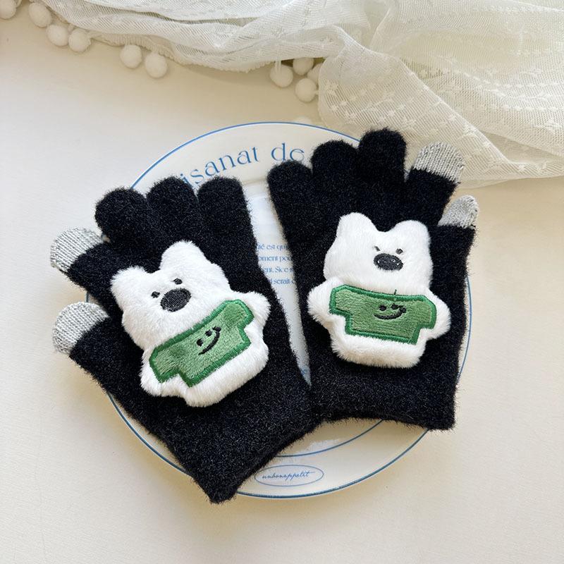 New Bear Children's Gloves Cute Cartoon High Value Warm and Cold-proof Finger Gloves Baby Plush Gloves