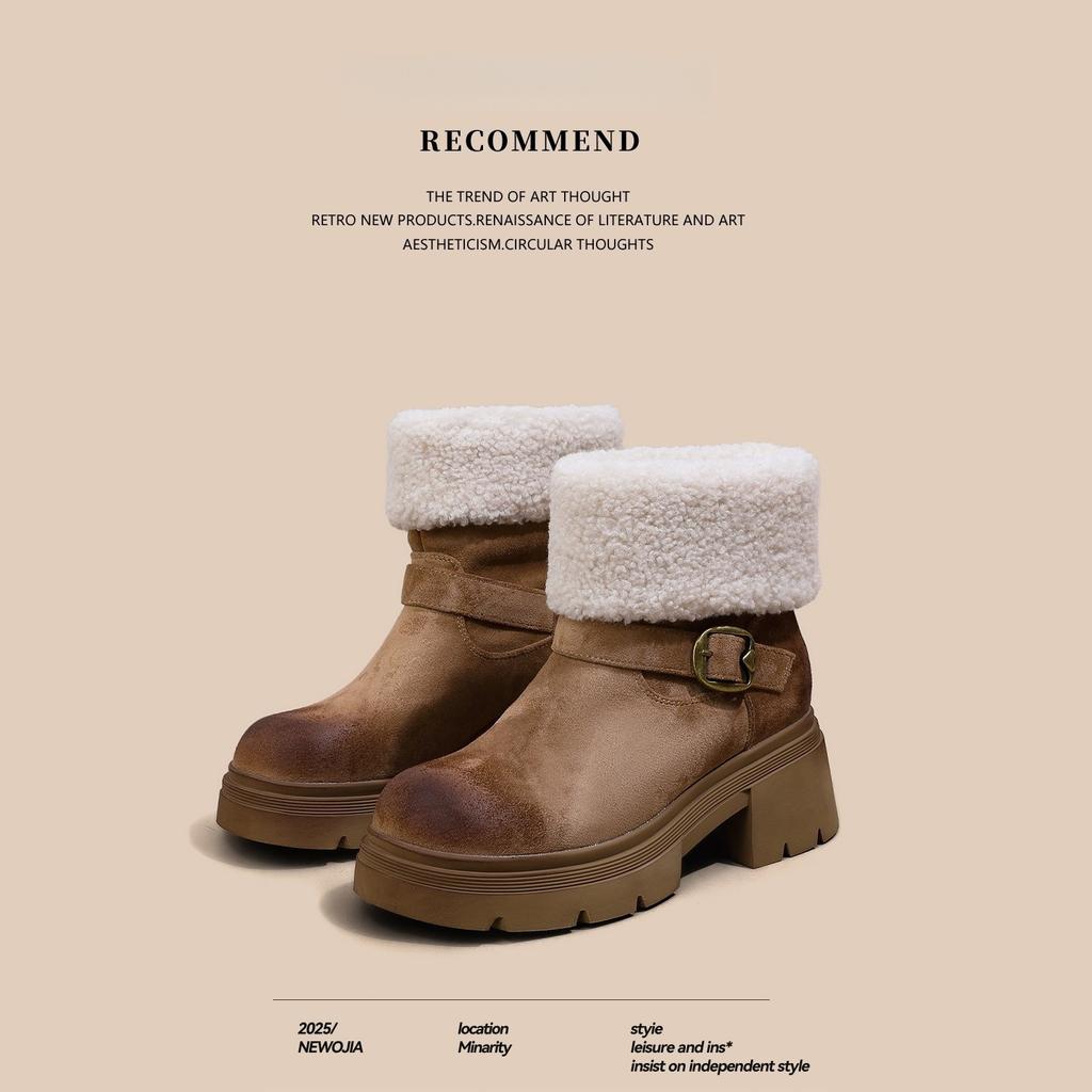 Women's Large Size Soft Sole Heightening Winter Warm Fur One Anti-slip Snow Boots Padded Lined Ankle Boots Outdoor Sports Cotton Boots