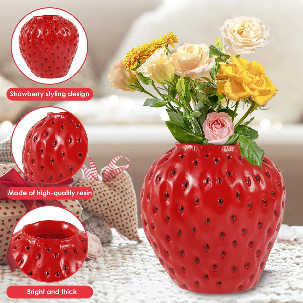 Strawberry Vase 12×10.5×12cm Decorative Strawberry Shaped Planter Resin Strawberry Shaped Planter Pot Cute Fruit Vase Ornament