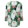 Women's Christmas Print V-Neck Three-Quarter Sleeve Casual Loose Fit Shirt