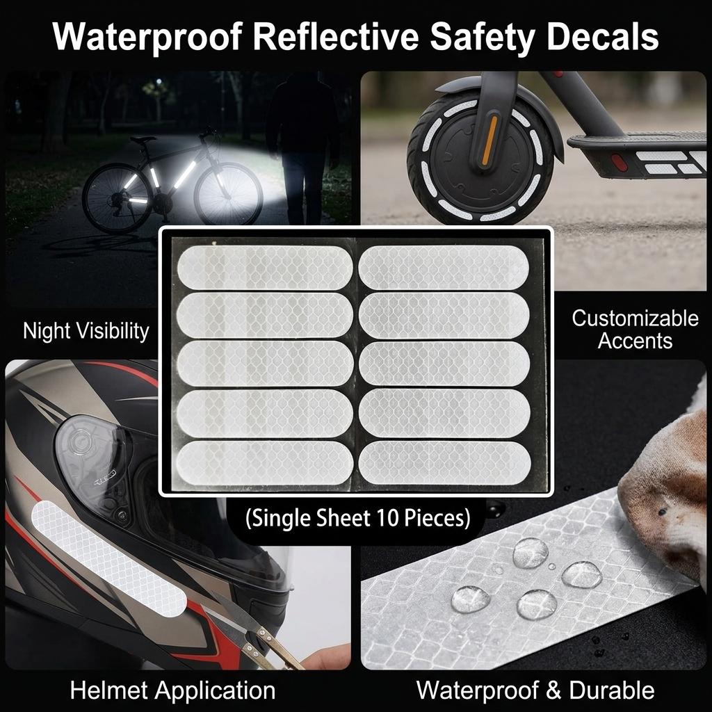 10pcs Reflective Stickers High-Visibility Safety Decals Waterproof Self Adhesive Stickers for Electric Bike Bicycle Motorcycle