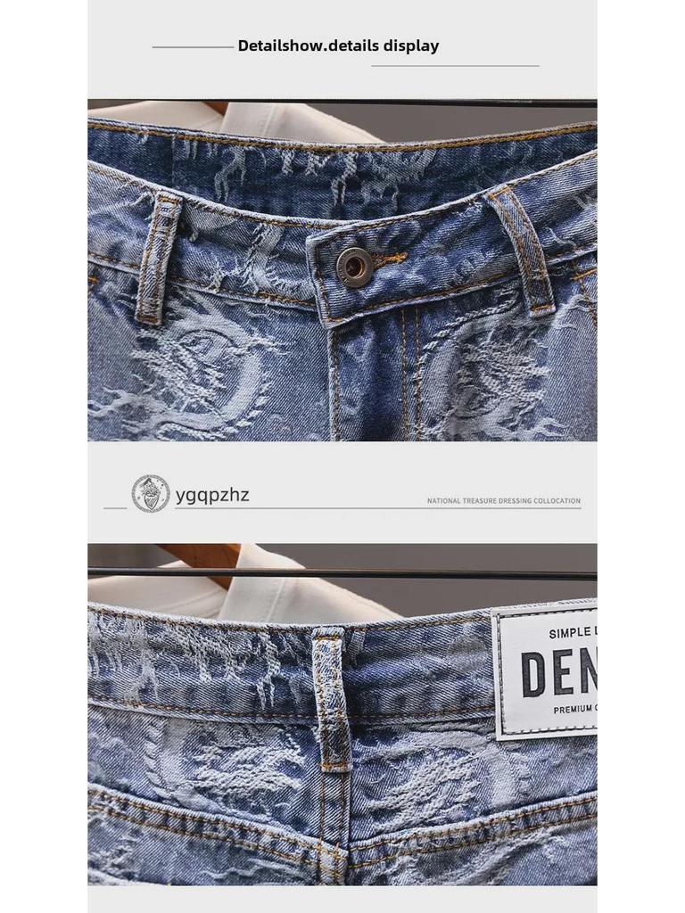 2024 Men's Trendy Loose Straight Denim Shorts: Mid-Length Youth Breeches