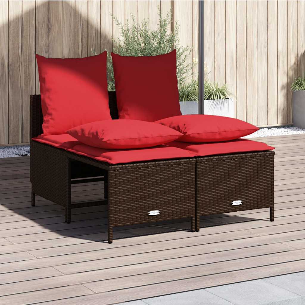 4 Piece Garden Sofa Set with Cushions Brown Poly Rattan