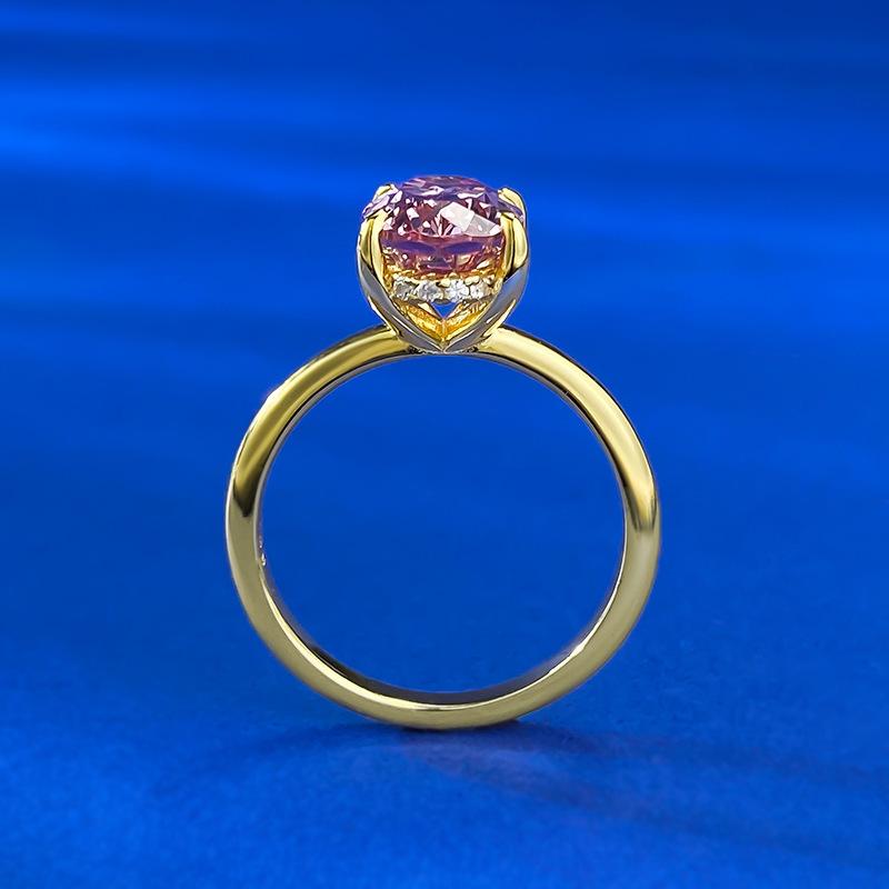 Zhuozhifan S925 Gold-Plated Sterling Silver Ring with High Carbon Diamond & Oval Morganite