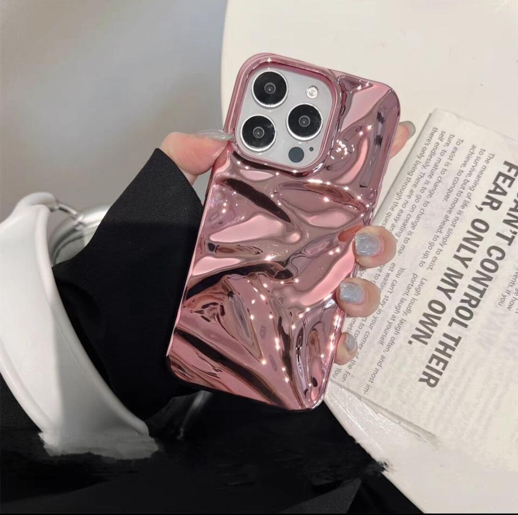 Fashion Plating Glossy Laser Wrinkle Sparkle Case For iPhone 16 15 14 13 12 11 Pro Max Plus Meteorite Texture Bumper Cover Funda