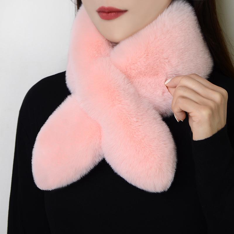 Unisex Winter Scarf: Thick, Warm, Imitation Rex Rabbit Fur, Versatile Plush Cross Design for Neck Protection