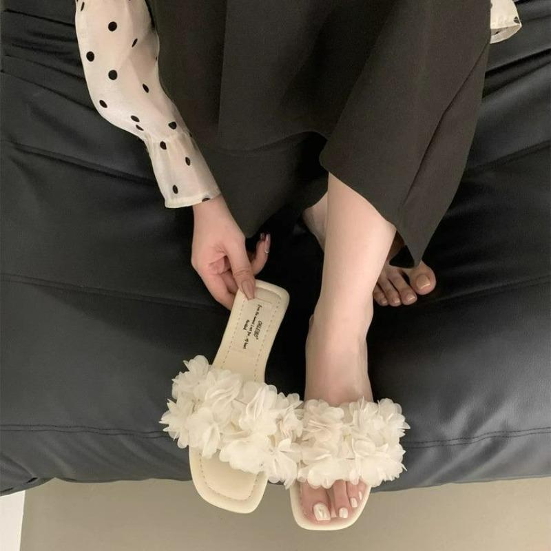 Women's Flower Flat Slippers Casual Comfortable Elegant Women's Sandals Summer Dress Outdoor Light Slippers