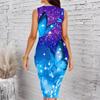 Women Plus Size Crew Neck Sleeveless Midi Dress Pink Glitter Sparkling Butterfly Print Bodycon Dress