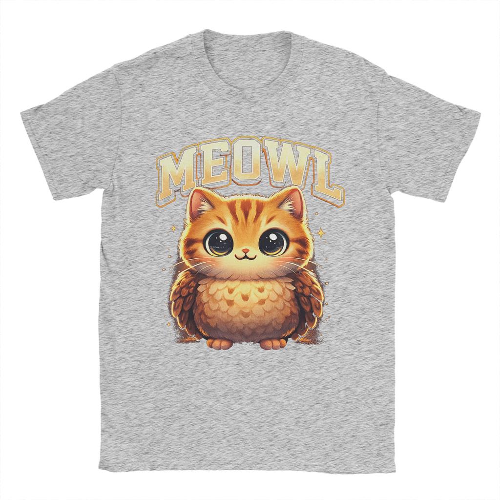 Meowl Funny Meow Cat Owl Brainrot Meme 100 Cotton TShirt For Unisexs Beach Vintage T Shirts O Neck Hippie Tees Plus Size Clothes