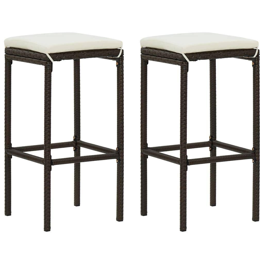 Bar Stool with Cushion 2 pcs Brown Poly Rattan