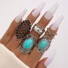 Black and White Emerald Ring, Personalized Retro Drip Cross Hollow Wide Edge Ring 5-piece Set for Men and Women