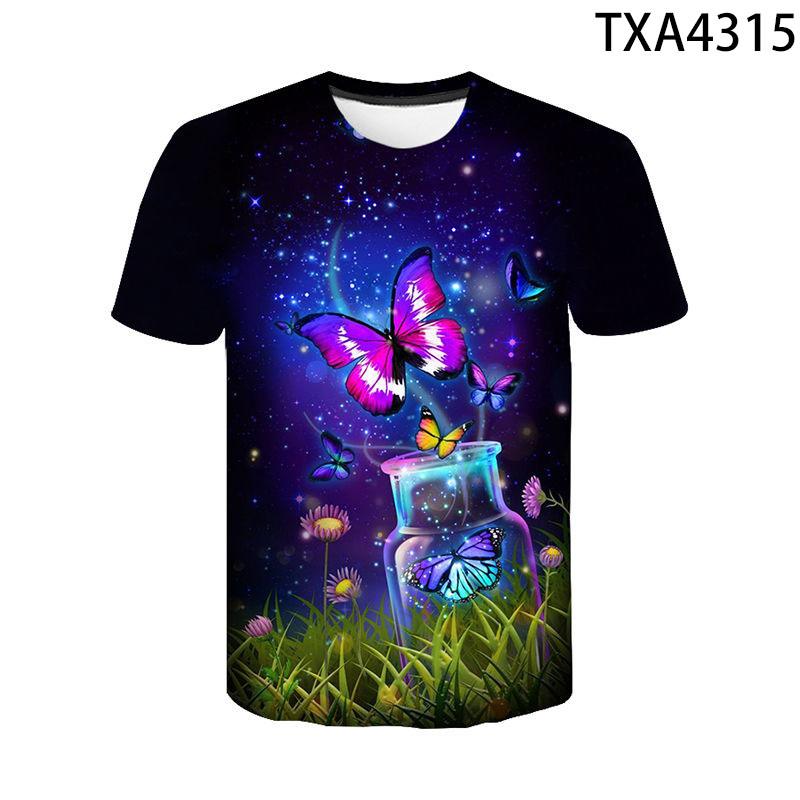 3D Print Butterfly T Shirt Men Women Children Summer Short Sleeve Flower T-shirt Streetwear Tee Insect Cool Boy Girl Casual Tops