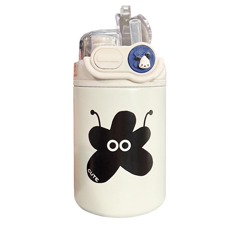 Cute Cartoon Coffee Thermos Cup with Double Spout, Straw, and 316 Stainless Steel - Ideal for Girls