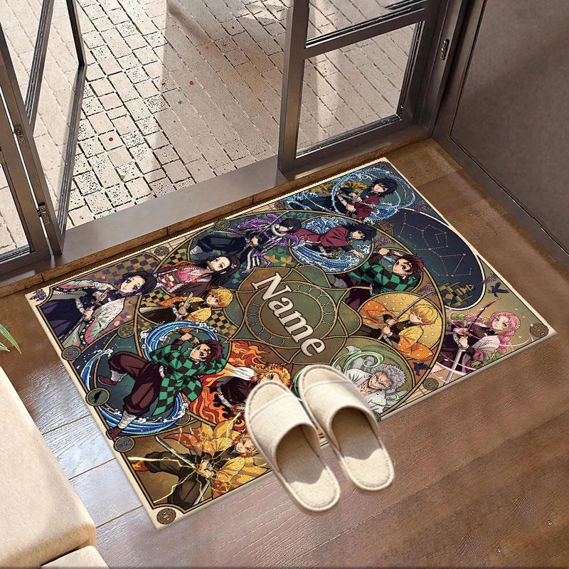 Custom Name Personalized Demon Slayer Anime Print Carpet, Versatile Home Decor Rug, for Playroom, Apartment, Balcony, Entryway, Hallway Gift