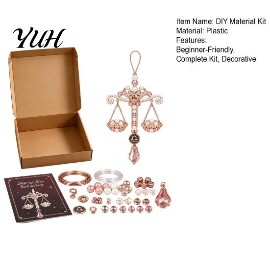 DIY Keyring Decoration Materials 12 Zodiac Beaded Ornament Kit, Constellation Pendant Making Craft Set Creative Art Project for Students Keychain Bag