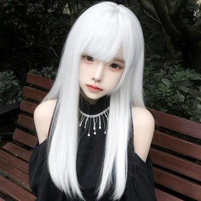 Lange gerade Lolita JK Mädchen Cosplay Perücke – Natürliche Gesichtsformende Vollkopfbedeckung für den täglichen Gebrauch