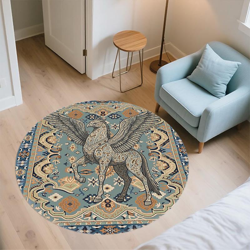 Vintage Pattern Animals,Round Area Rug,Carpet Rug for Living Room Bedroom Sofa Playroom Decor,Non-slip Floor Mat