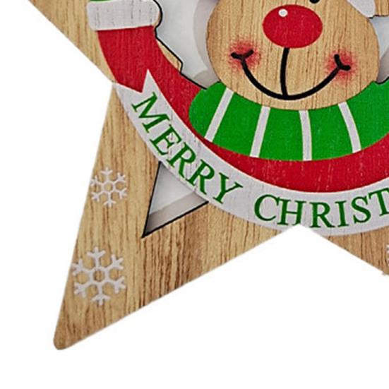 1/4Pcs Christmas Ornament Wooden Star-Shaped Pendant Set with Reindeer Santa Snowman Elk Patterns Hanging Decoration