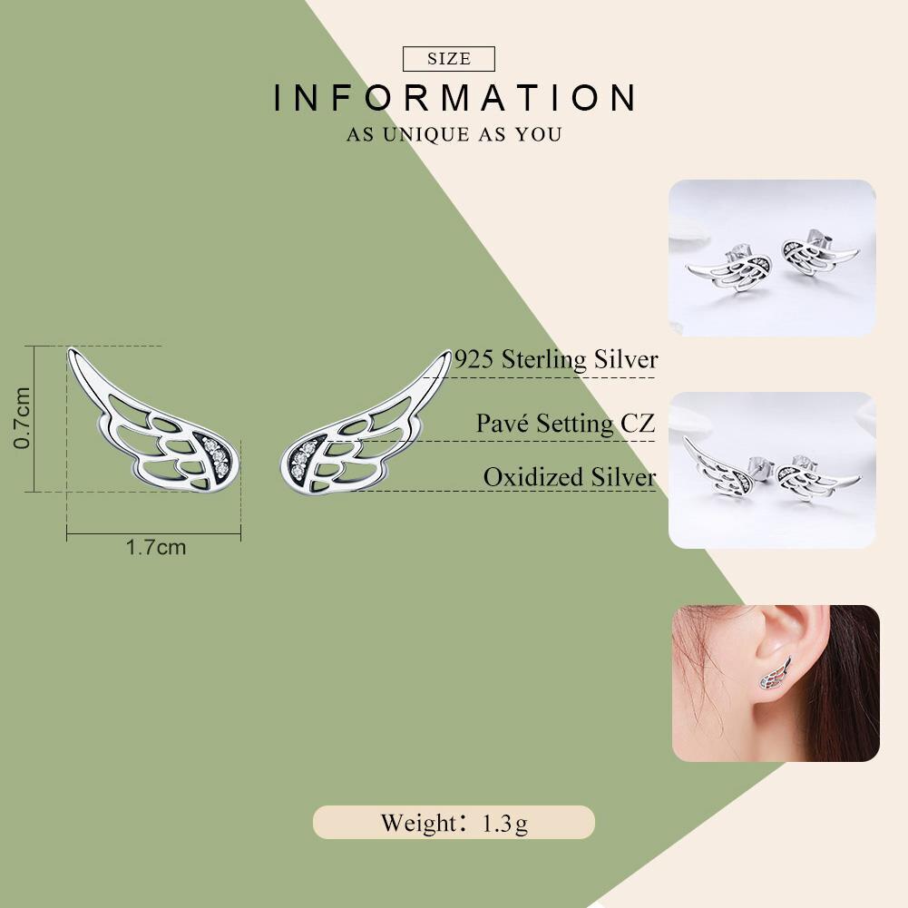 WOSTU Originální 925 Sterling Silver pírko Fairy Wings náušnice pro ženy Vánoční šperky