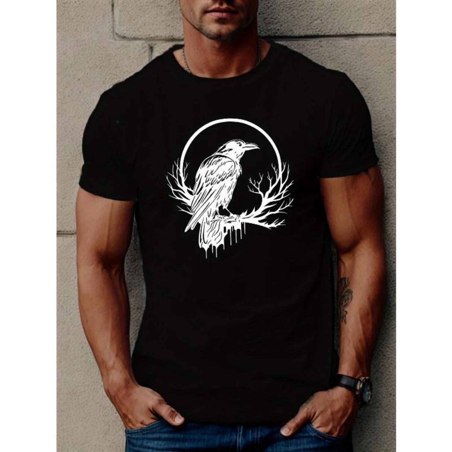 

European Sizes Men S Geometric-pattern Short Sleeve Crow T-Shirt for Summer Casual Regular Fit S чёрный