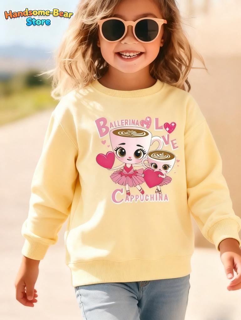 Italian Brainrot Girl Clothes Cute Cappuccina Ballerina Crew Neck Sweatshirts Casual Loose Fit Long Sleeve Autumn Girls Hoodies