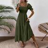 Women S Square Neck Puff Sleeve Maxi Dress Smocked Bodice Tiered Skirt with Pockets for Casual Wear