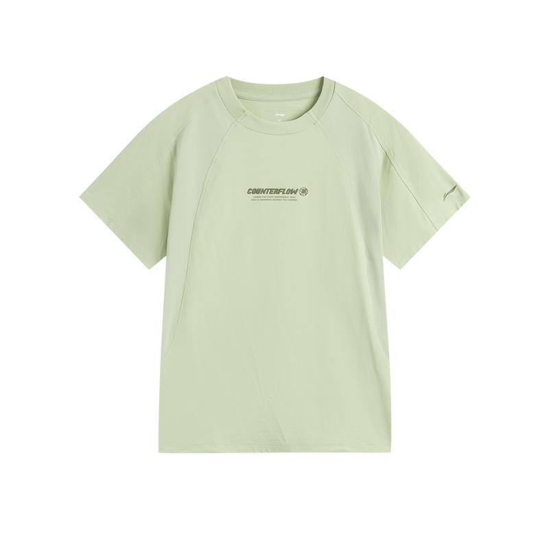 Li Ning CF Cool Solid Color Comfortable Sun Protection Quick Dry Short Sleeve T-Shirt Women T-Shirts Bean-Paste-Green ATSV194-6