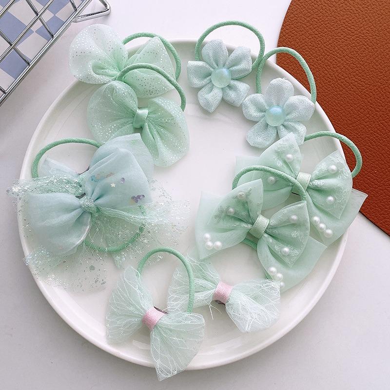 

2023 Cute Mesh Bowknot Flower Scrunchie Children Girls Elastic Bow Hair Rubber Band Accessories Tie Hair Rope Headdress Headwear about 4 cm зелений