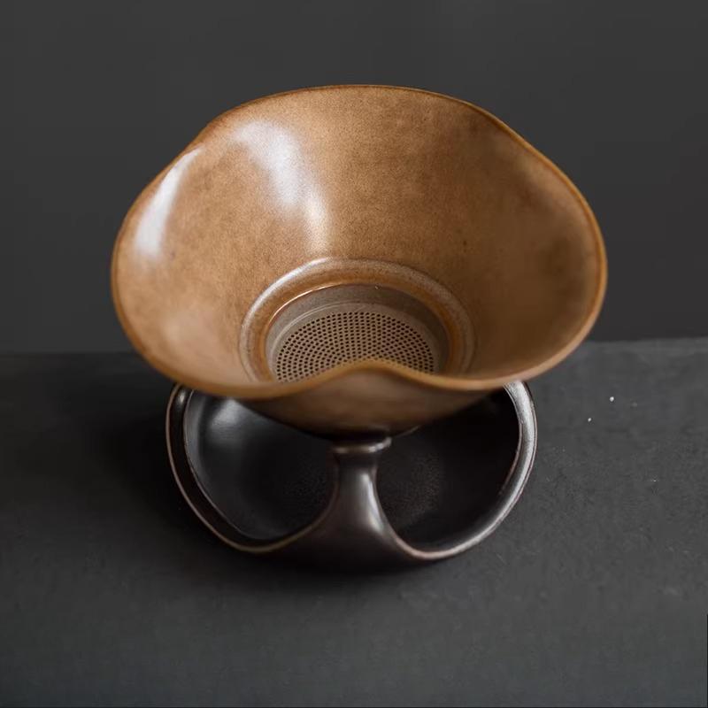 

1 Set Lotus Leaf Ceramic Tea Strainer Chinese Style Kiln Tea Filter Set Kungfu Household Vintage Tea Ceremony Accessories 10x6.5cm