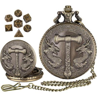 2025 Hammerforge Drache DND Würfelset, 7 Stück Mini Metallwürfel mit Taschenuhr-Hülle, Tragbare D&D Würfel mit Halskette für RPG-Geschenke
