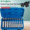 19-Piece E-Type Socket Set with Large Fly Internal Torx Wrench and 1/2" Spline Socket
