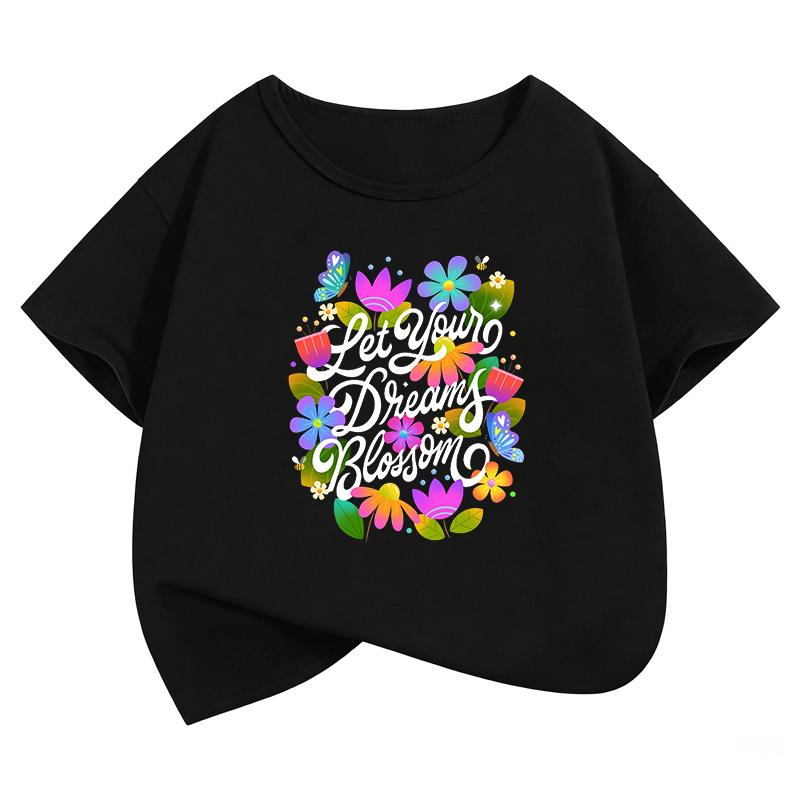 Funny Flower Design TShirt Printed T Shirt Girls Summer Clothes Short Sleeve Tops TShirts Cute Girls Clothing