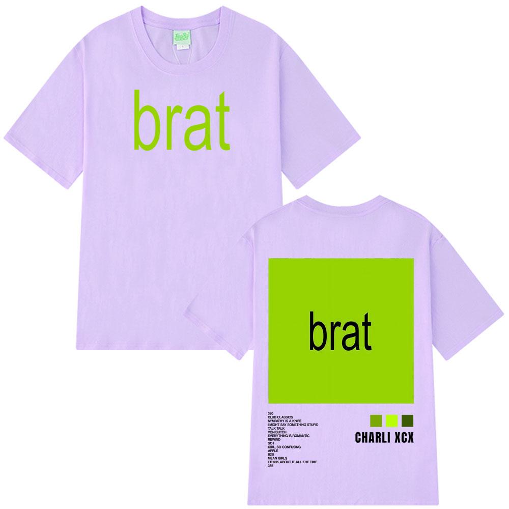 T-shirt Stampate Double-sided Charli XCX Brat Uomo Donna Moda Maglietta Maniche Corte Alta Qualità Cotone Vintage Abbigliamento Y2k T-shirt