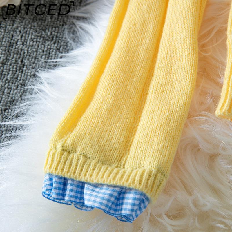 BITCED Women's Knit Cardigan Sweater - Autumn Ruffled Patchwork Slim-Fit Cropped Top Outerwear Cardigan