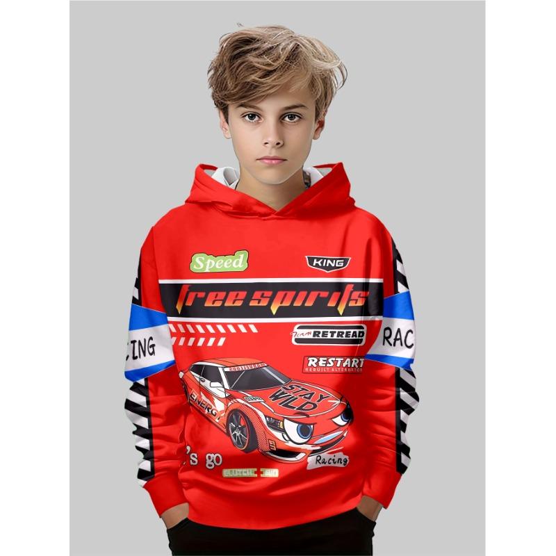 Autumn Football Car Pattern 3D Printed Top Fashionable Casual Long Sleeved Children's Boy Hoodies Javascript: